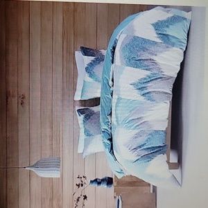 INK+IVY AQUA GRAY WHITE GEOMETRIC ALPINE DUVET COVER SET FULL/QUEEN 88X92" New…